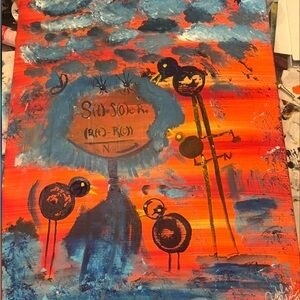 Vibrant Blue and Orange Bird Art Canvas